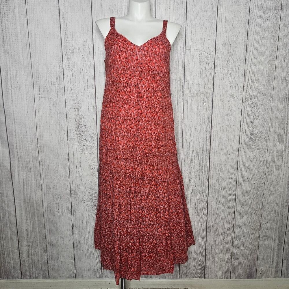 Joie Tiered Maxi Cotton Orange & Pink Leopard Tea Rose Dress, size Large